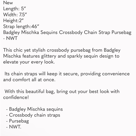 Badgley Mischka sequins crossbody chain straps purse/bag   NWT - Picture 6 of 6